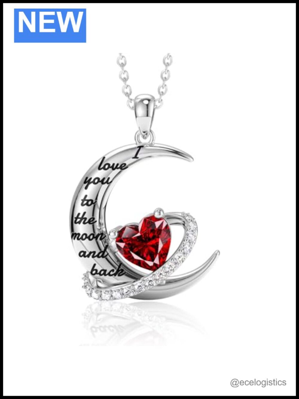 I Love You to The Moon and Back Necklace S925 Sterling Silver Heart Birthstone